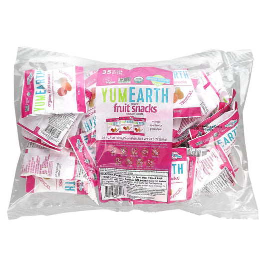 YumEarth, Organic Fruit Snacks, Tropical, 35 Snack Packs, 0.7 oz (19.8 g) Each - Image 1