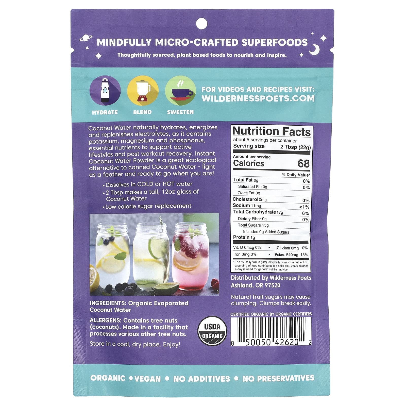 Wilderness Poets, Organic Evaporated Coconut Water Powder, 4 oz (113 g)