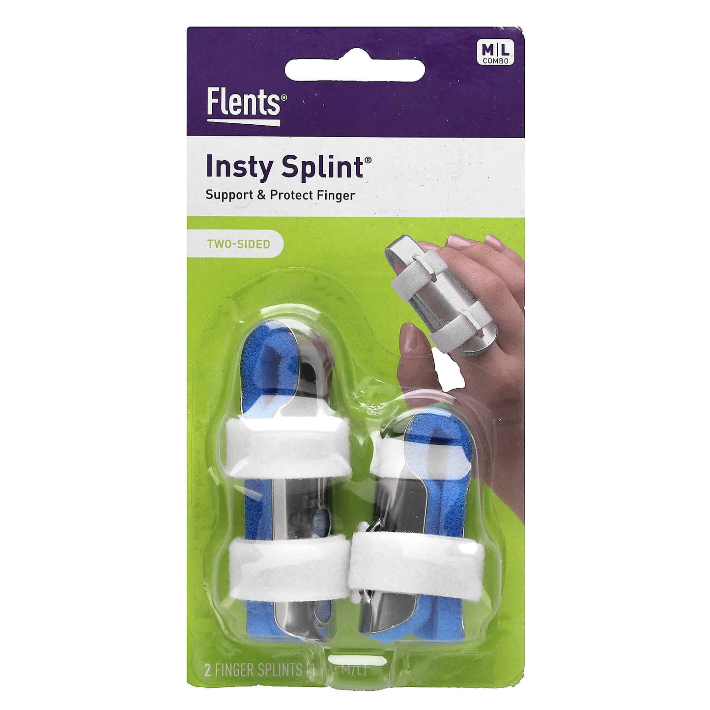 Flents Insty Splint Finger Support for Injuries - 2 Count, M, L - Image 1