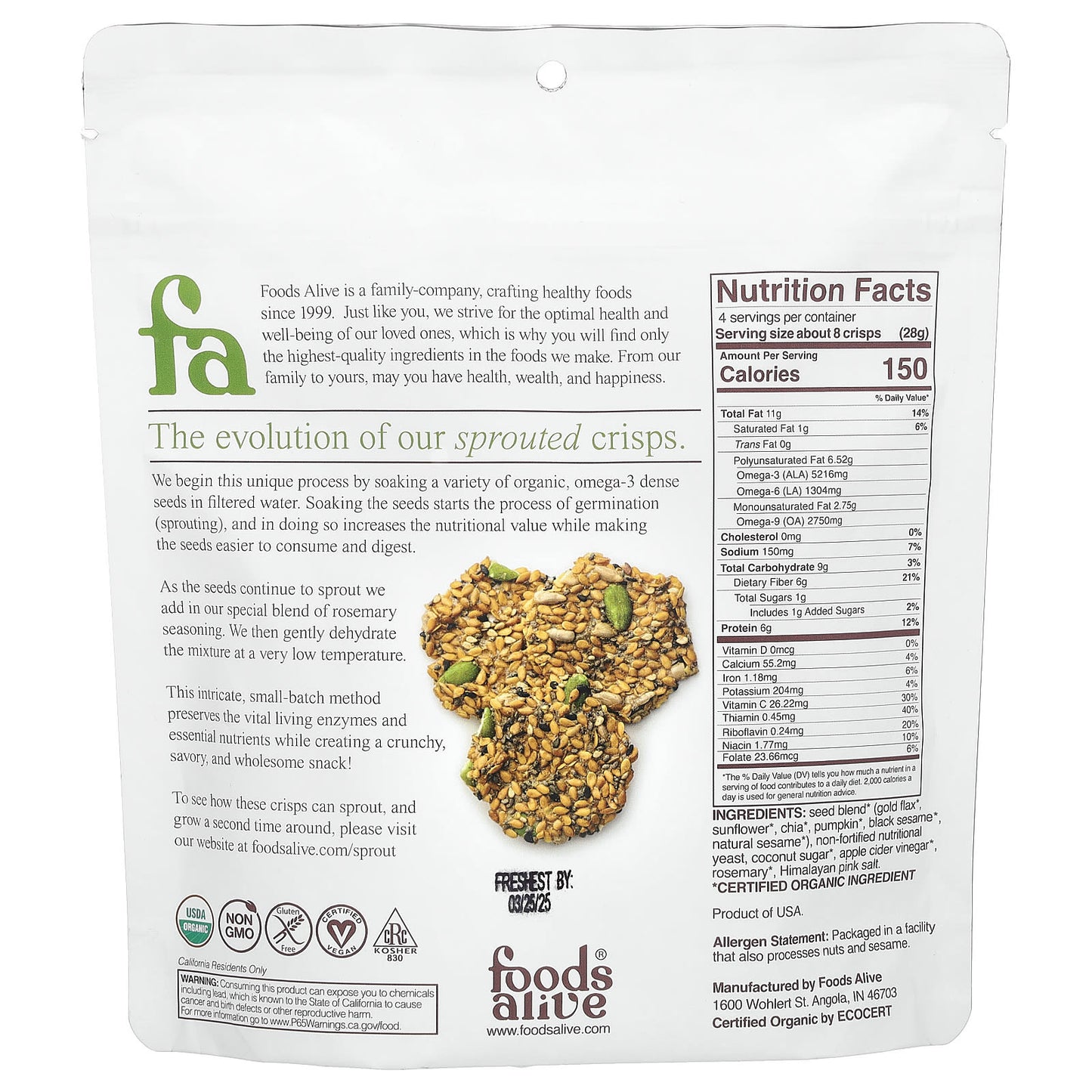 Organic Sprouted Crisps with Rosemary, 4 oz (113g) - Image 2