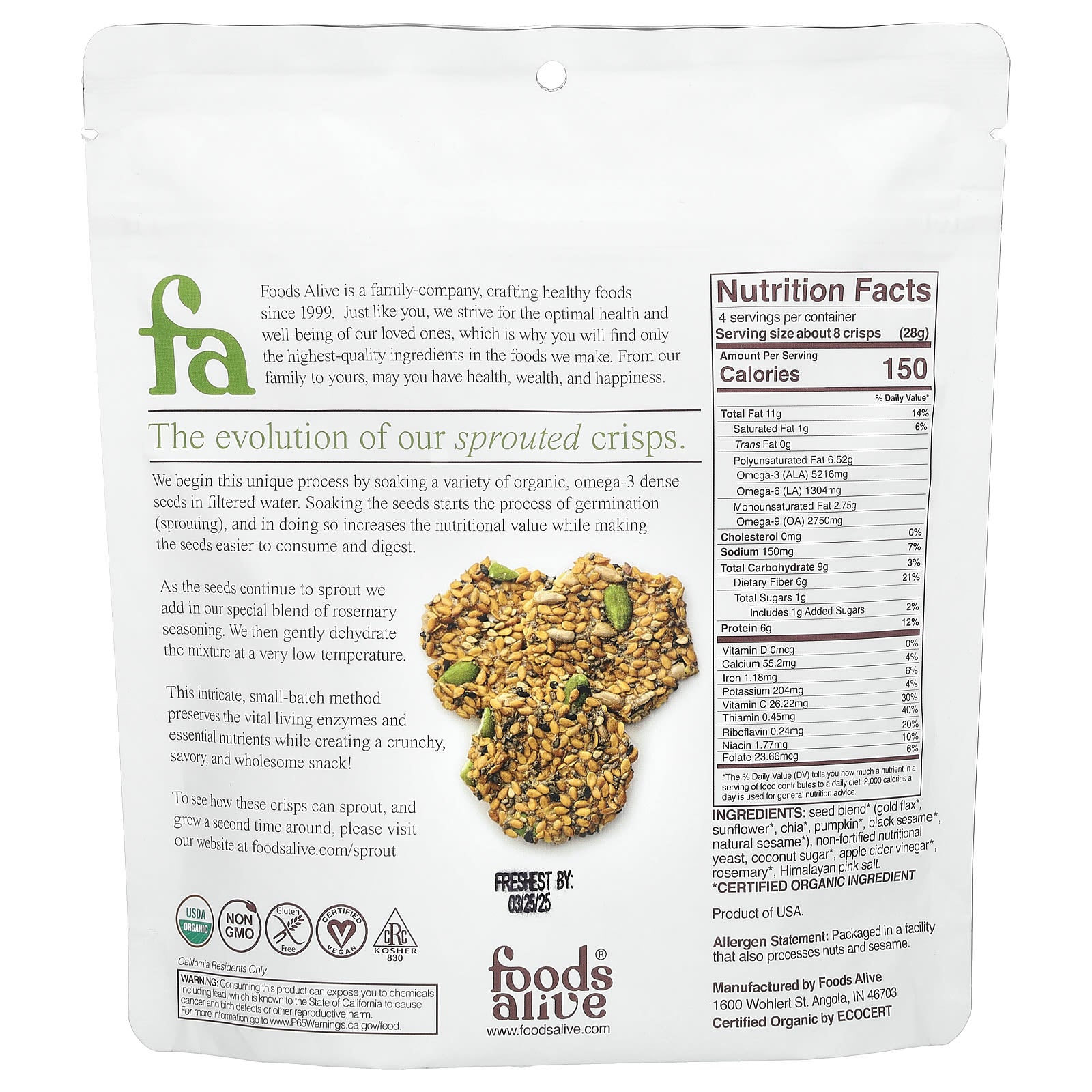Organic Sprouted Crisps with Rosemary, 4 oz (113g) - Image 2