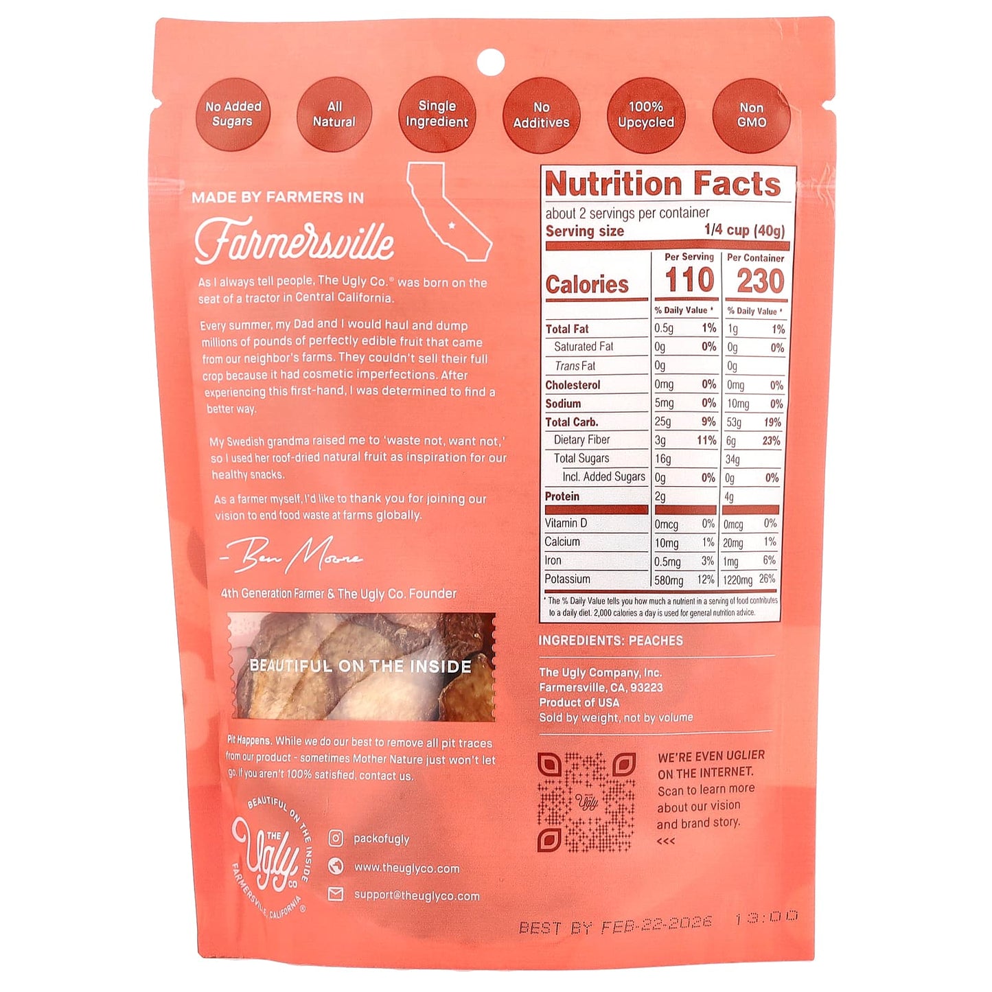 Ugly Dried Fruit Peaches, All Natural, No Sugar, Non-GMO, 3 oz (85g) - Image 2