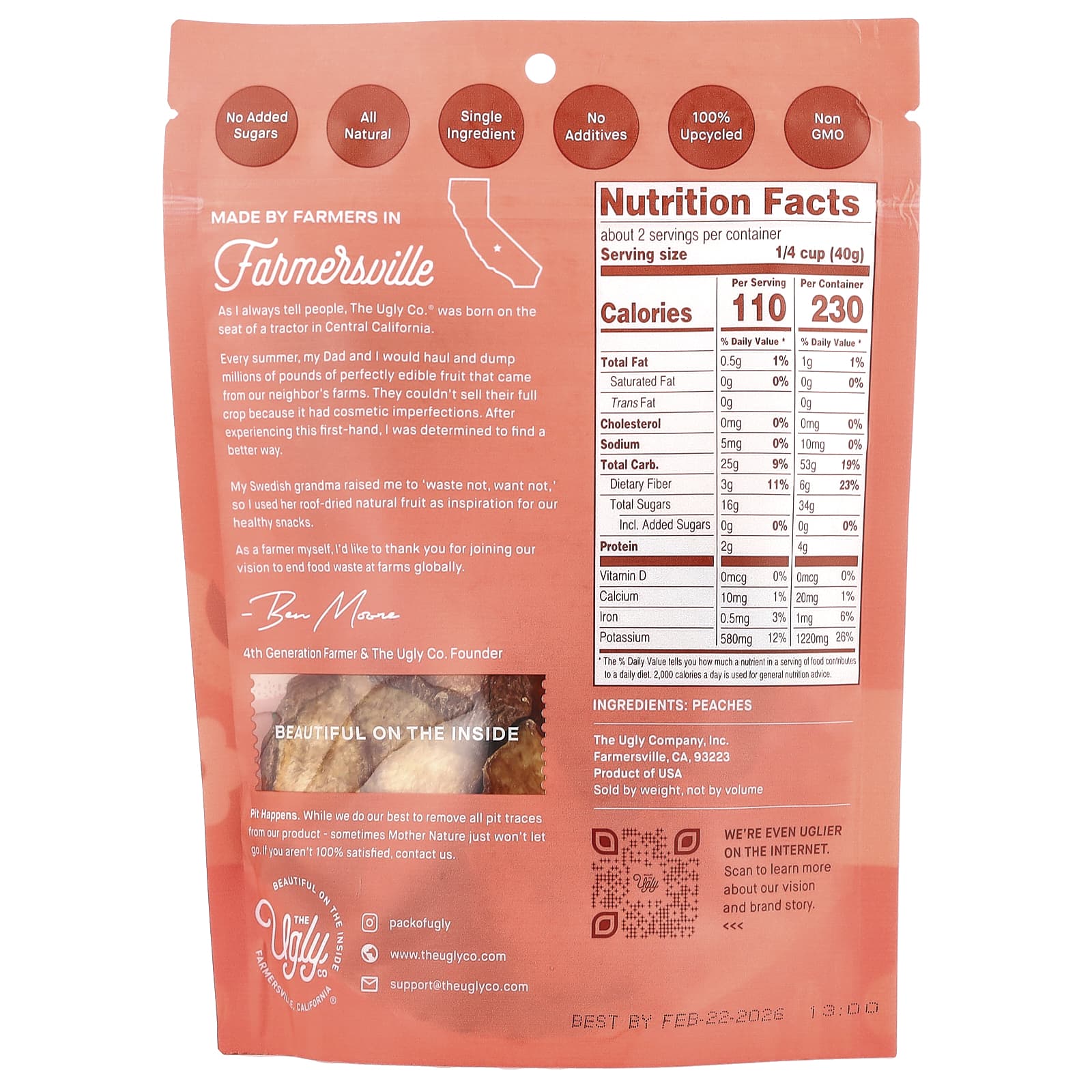 Ugly Dried Fruit Peaches, All Natural, No Sugar, Non-GMO, 3 oz (85g) - Image 2