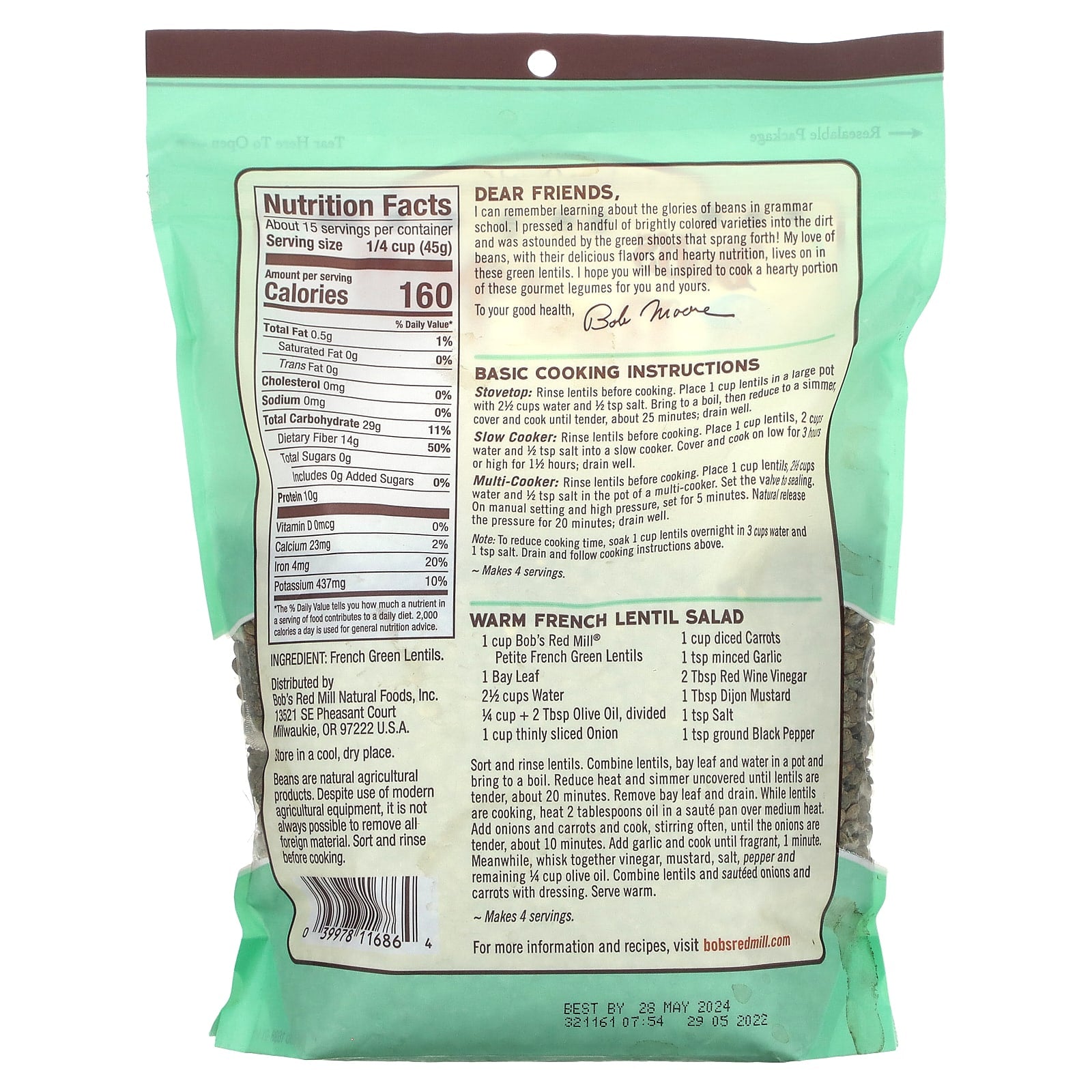 Bob's Red Mill Green Lentils, Petite French Style, 1 lb 8 oz (680g) - Non-GMO & Kosher - Image 2
