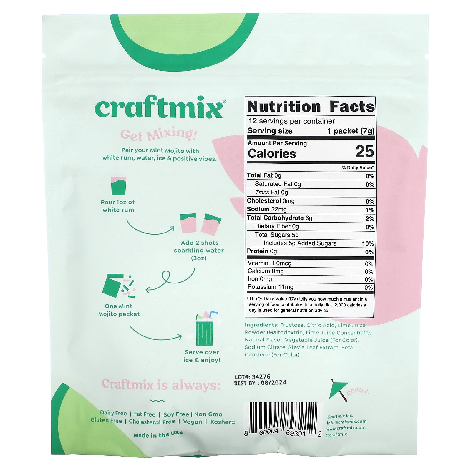 Vegan Mint Mojito Cocktail Mix Packets, 12x 2.96 oz, All Natural - Image 2