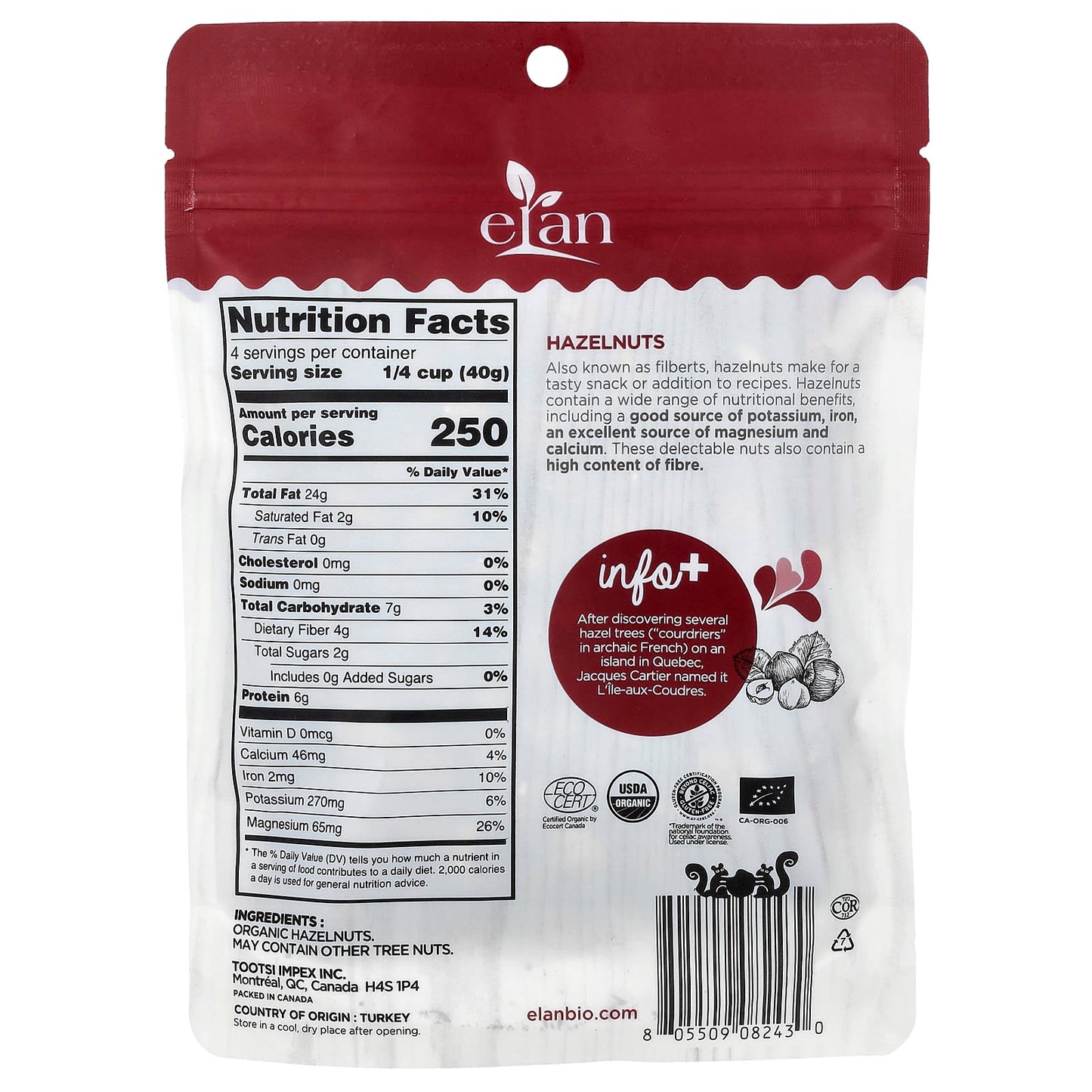 Raw Organic Hazelnuts by Elan - USDA Certified - 5.8 oz (165g) - Image 2