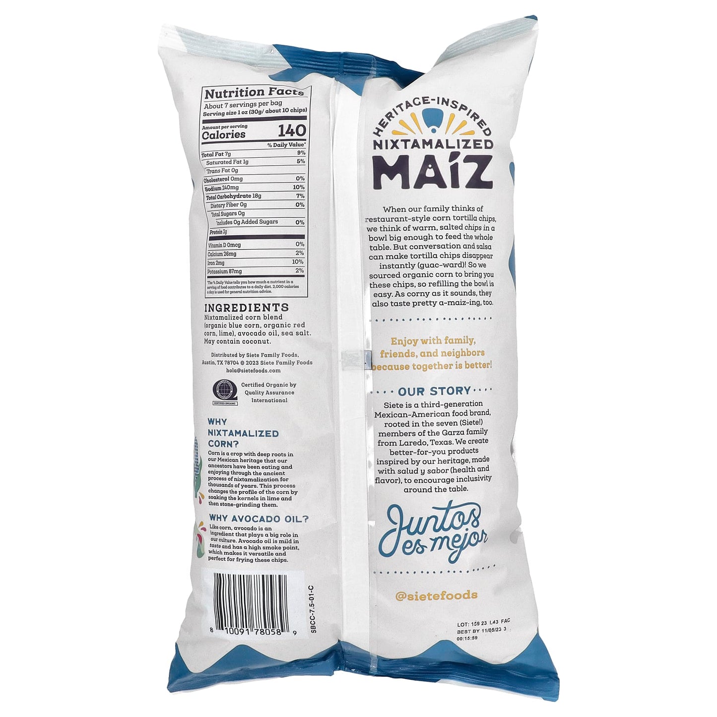 Siete, Maiz Totopos Corn Tortilla Chips, Blue Corn, 7.5 oz (212.6 g) - Image 2