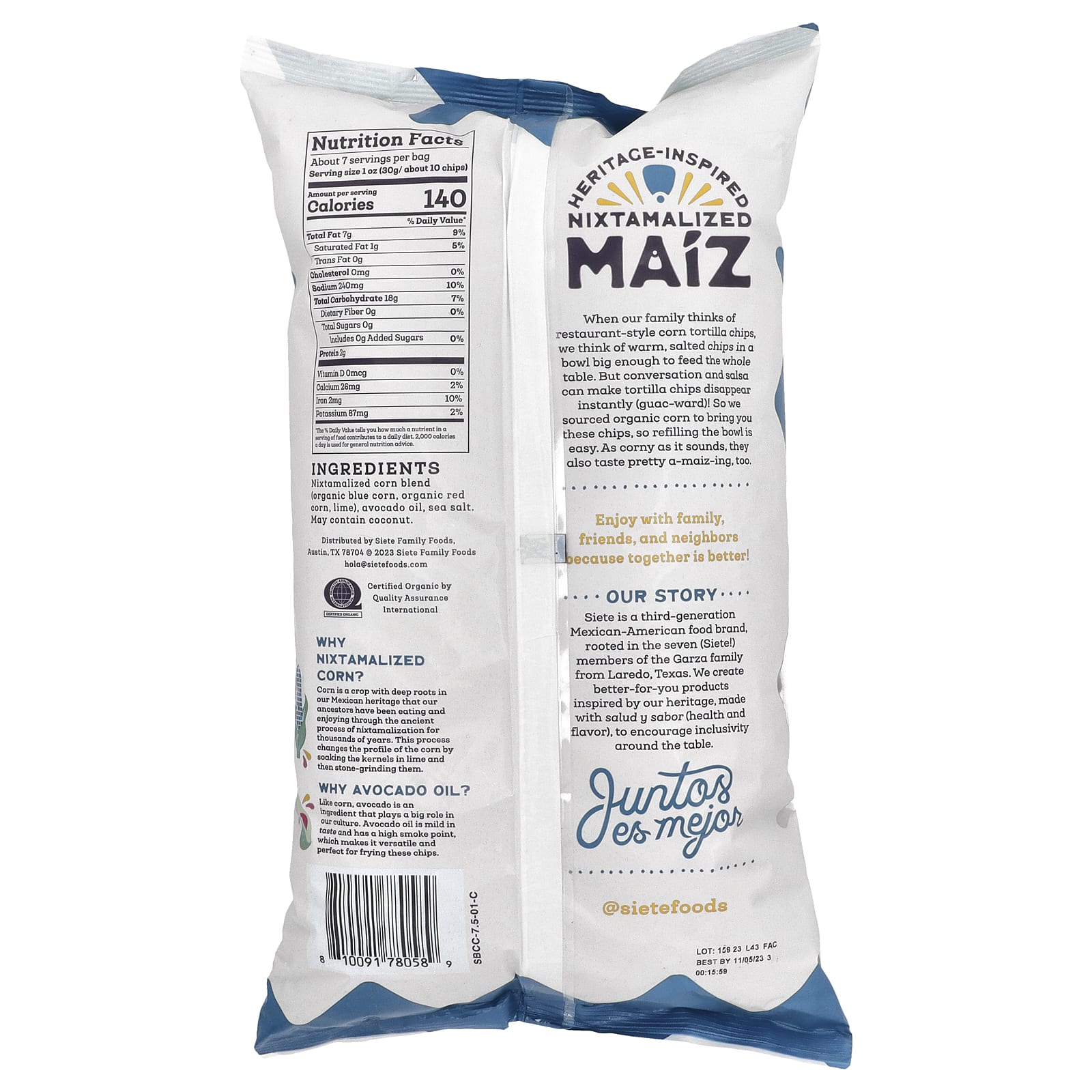Siete, Maiz Totopos Corn Tortilla Chips, Blue Corn, 7.5 oz (212.6 g) - Image 2