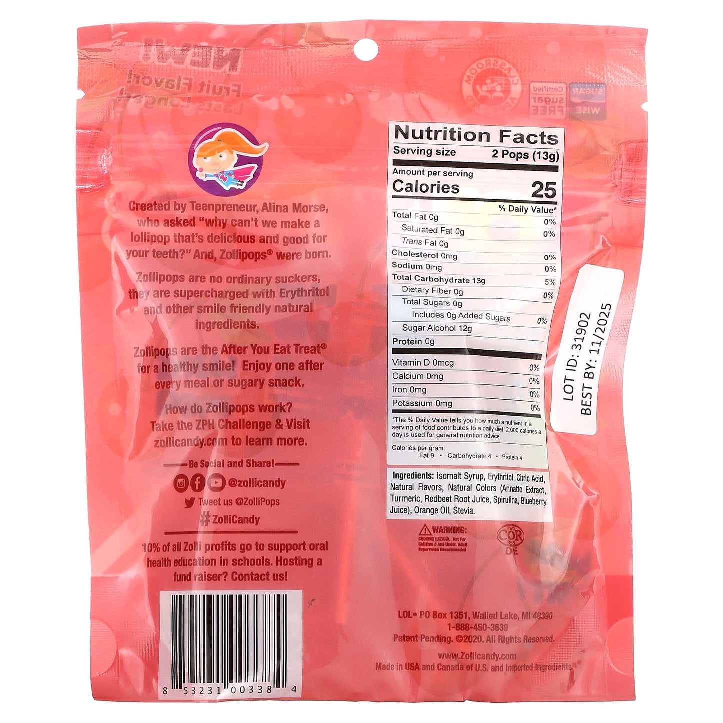 Zollipops, The Clean Teeth Pops, Cherry , 3.1 oz - Image 2
