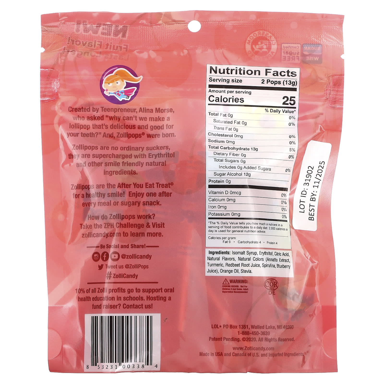 Zollipops, The Clean Teeth Pops, Cherry , 3.1 oz - Image 2
