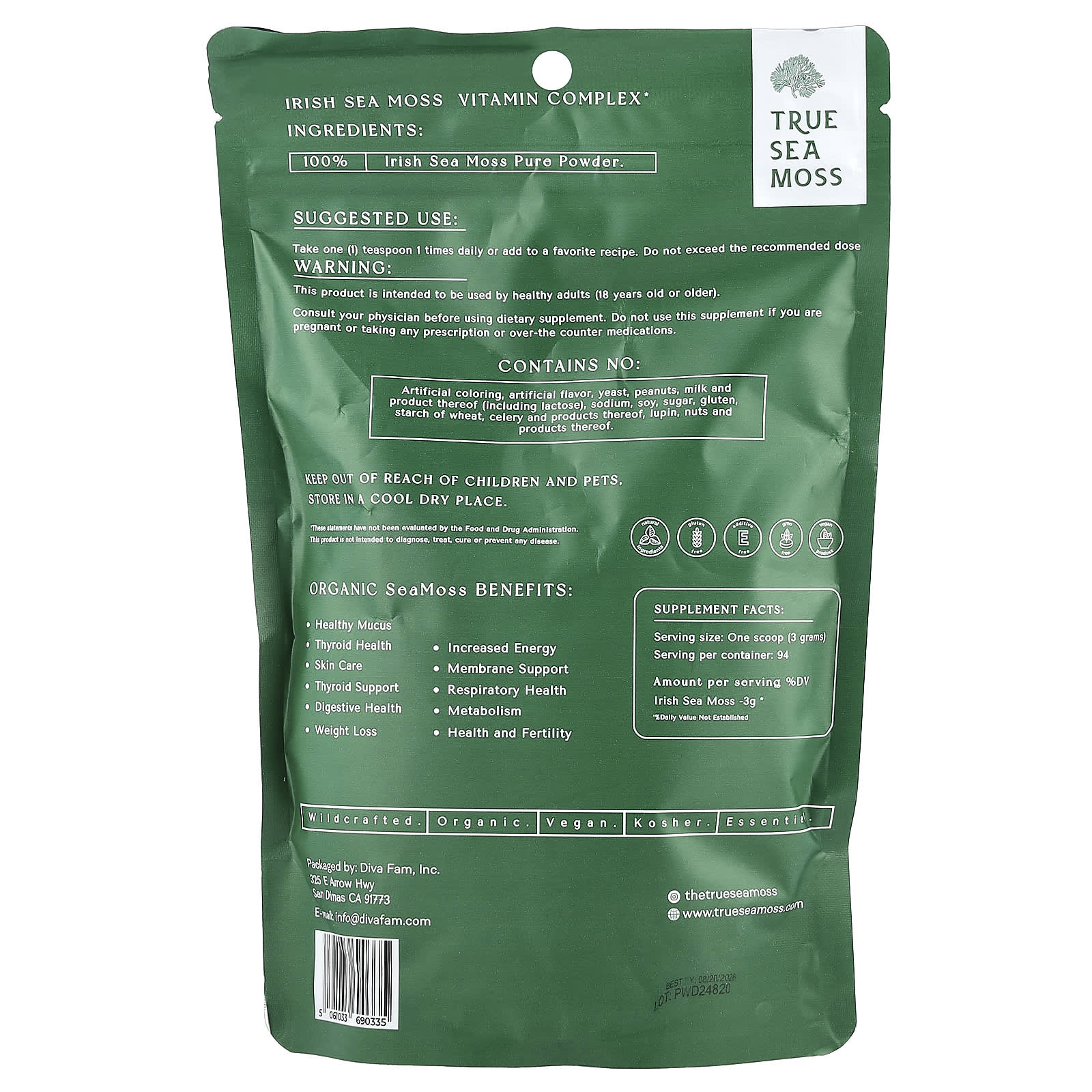 True Sea Moss, Premium Vitamin Complex Sea Moss Powder, 8 oz (227 g) - Image 2