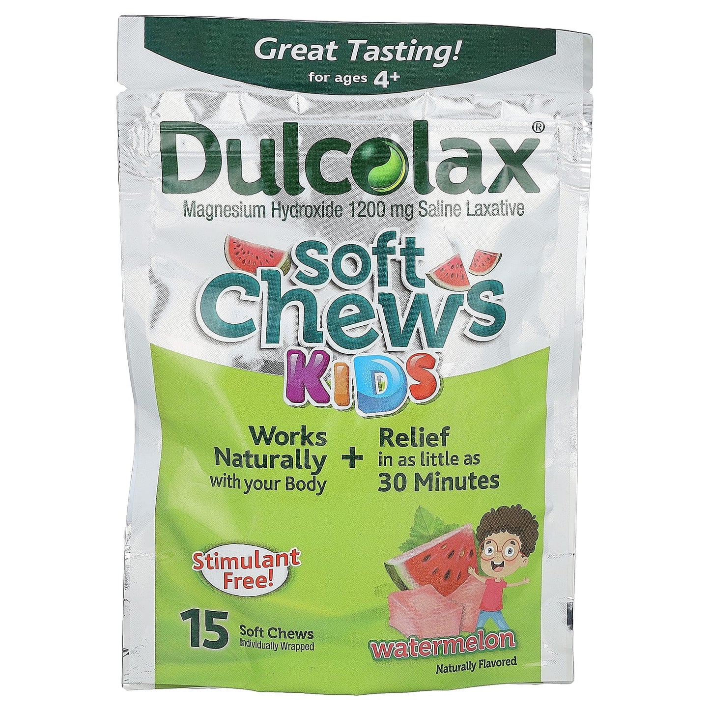 Dulcolax Soft Chews for Kids, Ages 4+, Watermelon Flavor, 15 Soft Chews - Image 1