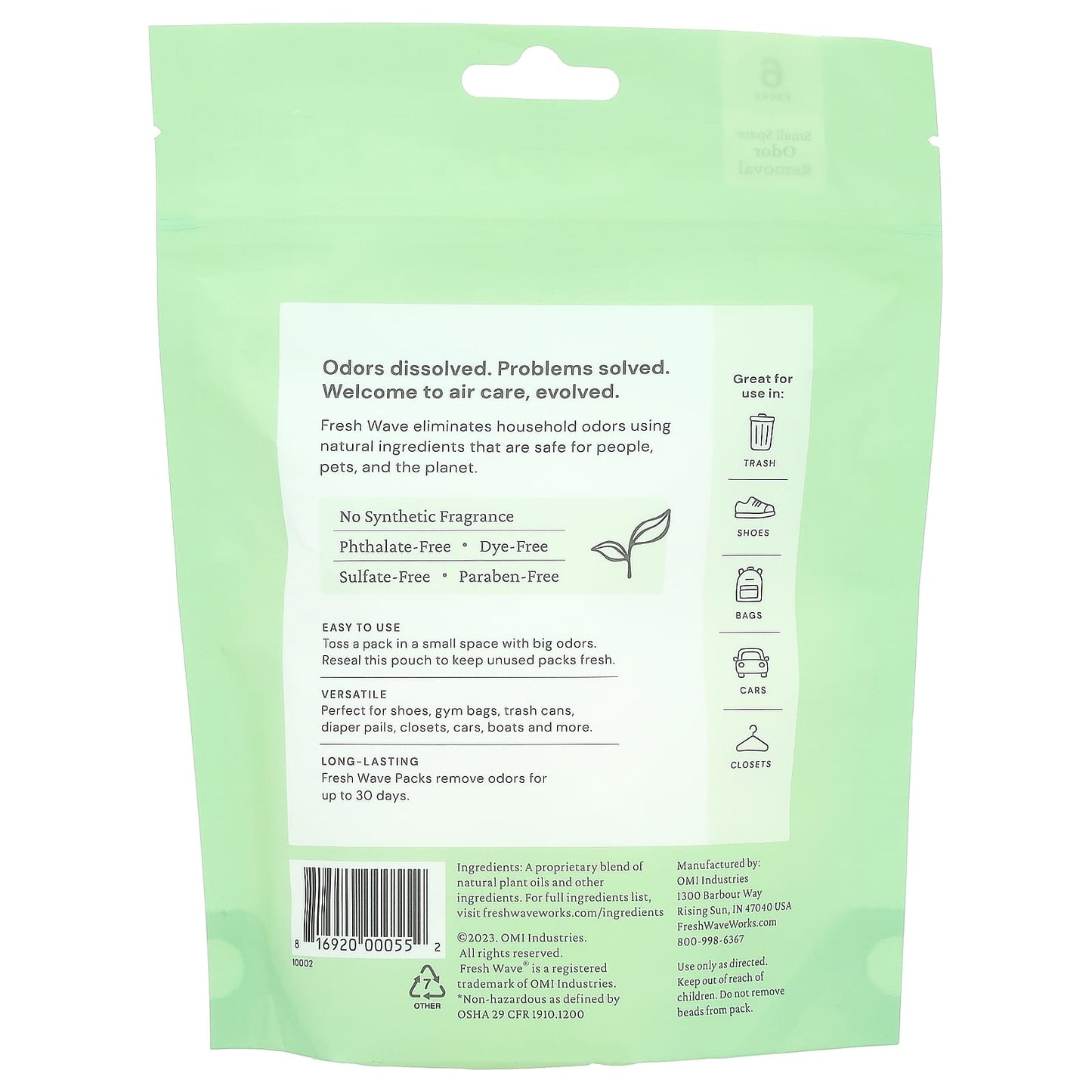 Fresh Wave Odor Removal Packs, 6 Count, Natural & Long-Lasting - Image 2