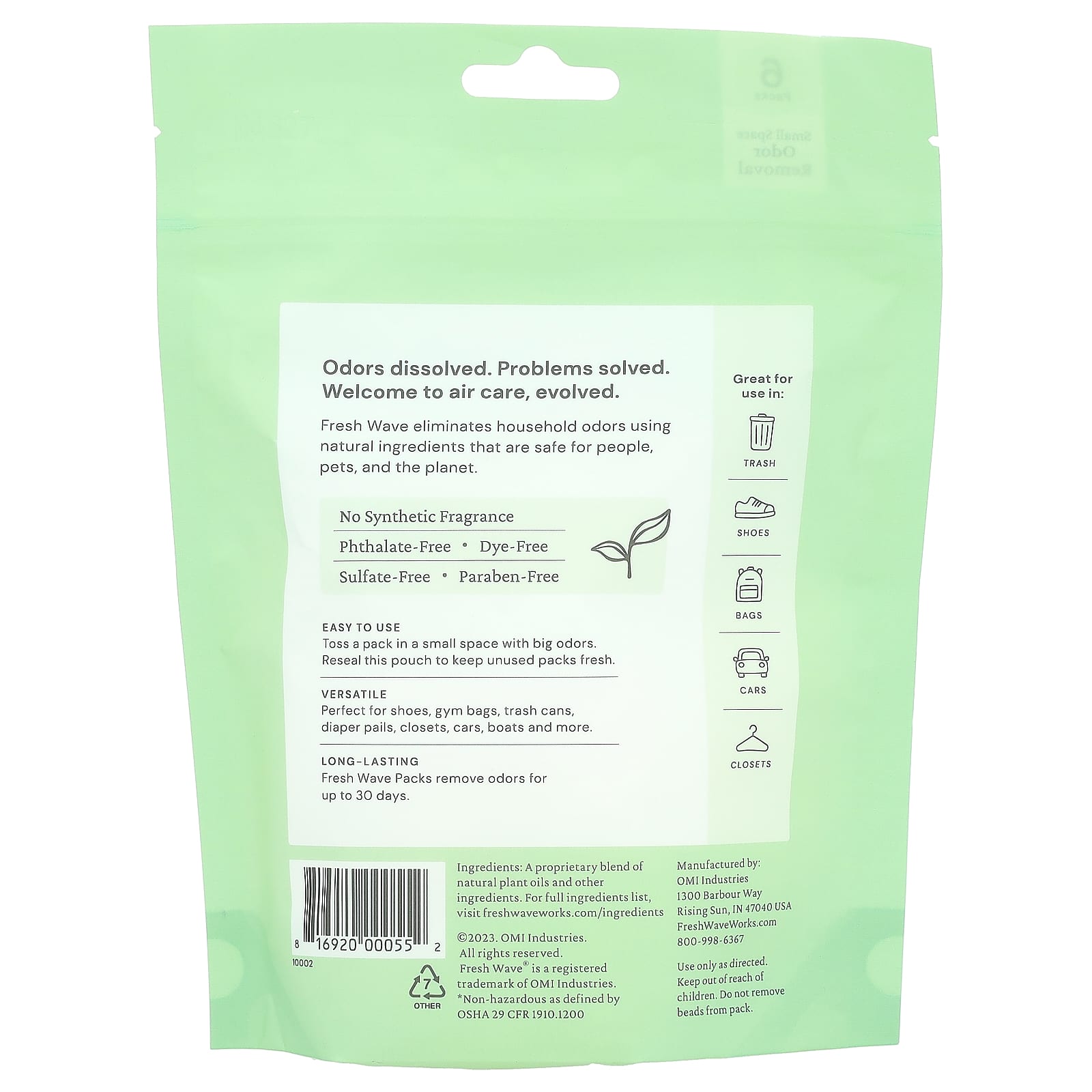 Fresh Wave Odor Removal Packs, 6 Count, Natural & Long-Lasting - Image 2