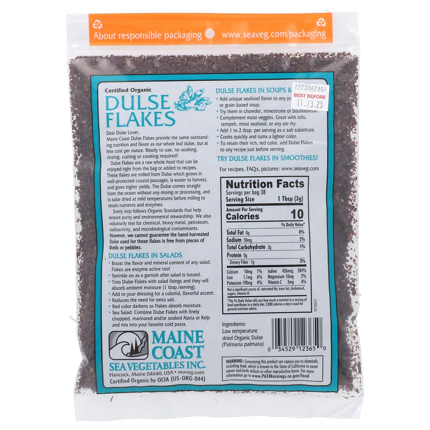 Maine Coast Sea Vegetables, Dulse Flakes, 4 oz (113 g) - Image 2