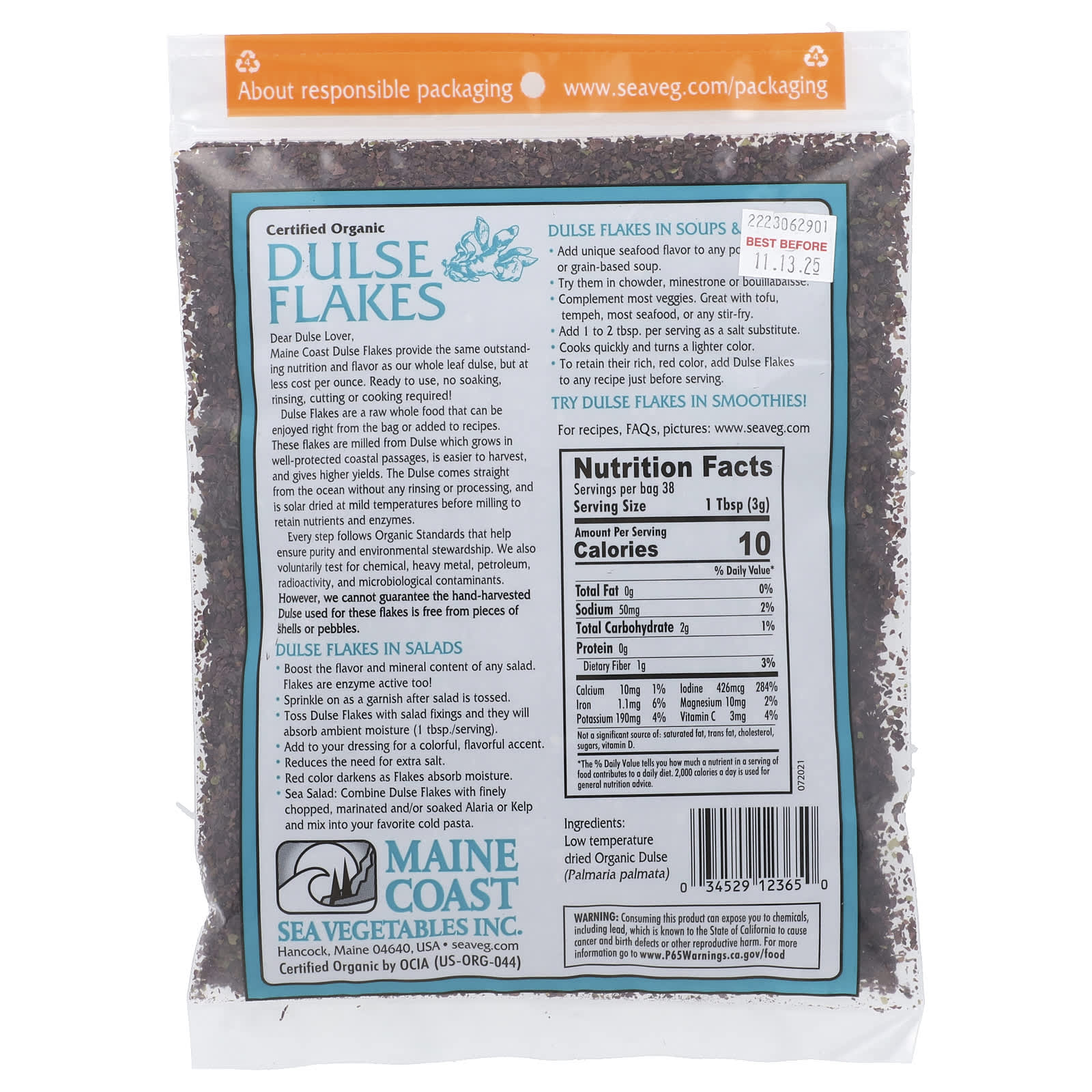 Maine Coast Sea Vegetables, Dulse Flakes, 4 oz (113 g) - Image 2