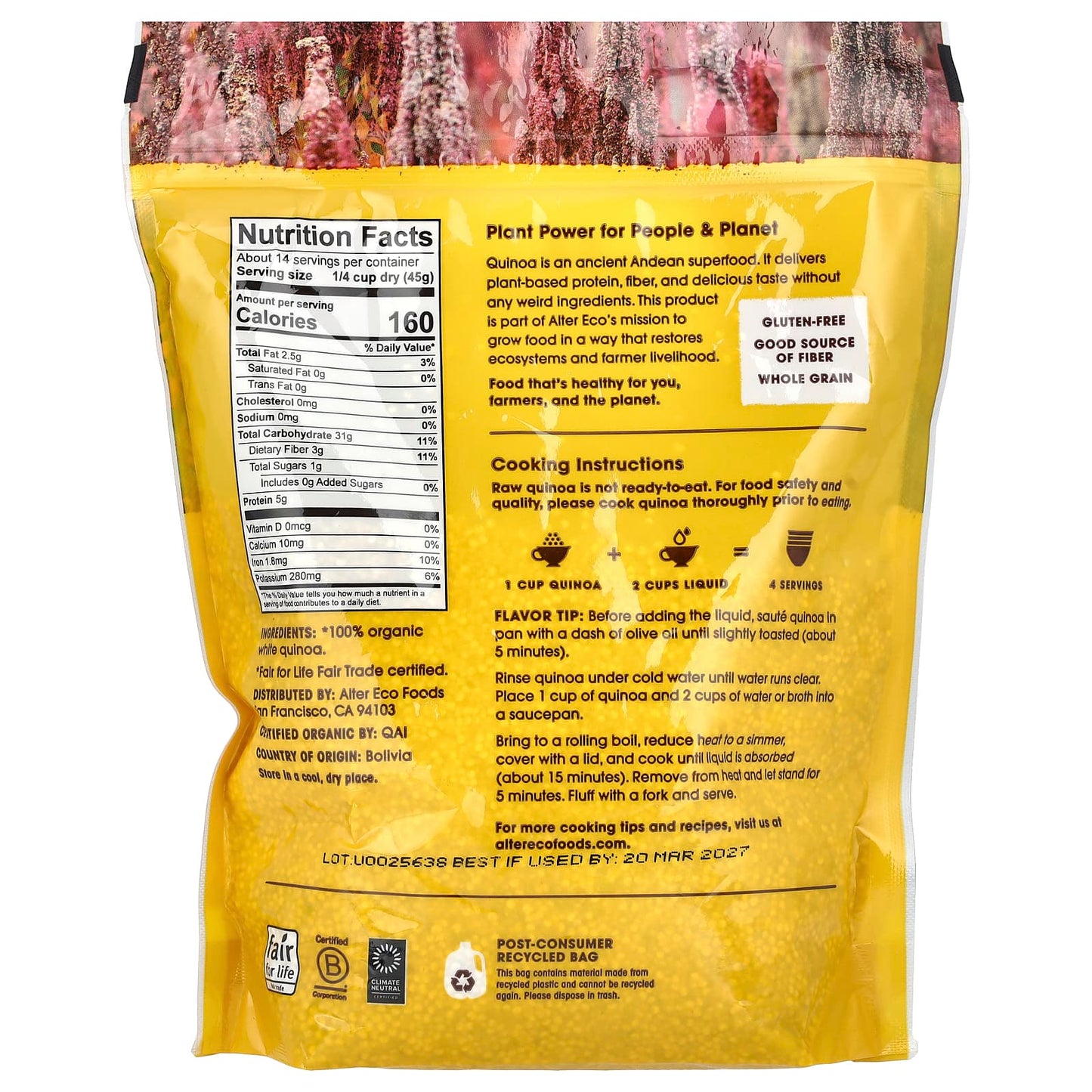 Organic Heirloom Pearl Quinoa by Alter Eco - Fair Trade & Gluten-Free - Image 2