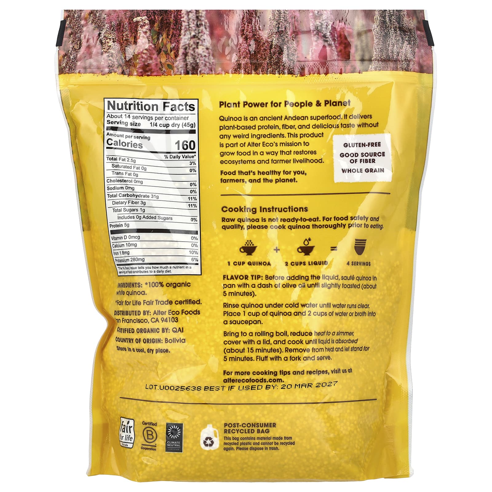 Organic Heirloom Pearl Quinoa by Alter Eco - Fair Trade & Gluten-Free - Image 2