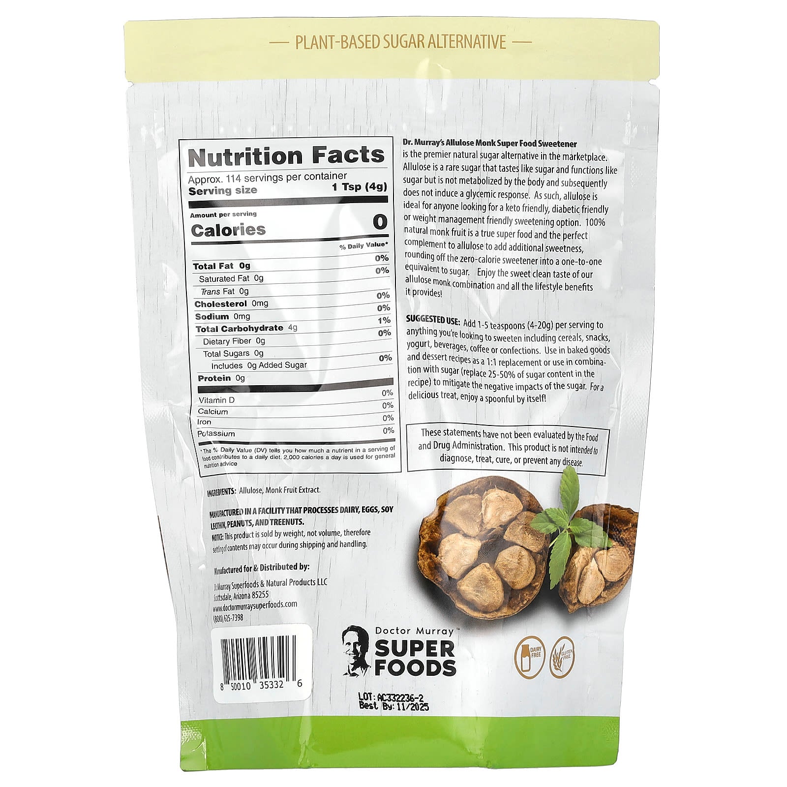 Dr. Murray's Allulose Monk Sugar Alternative, 16 oz (454g) - Keto Friendly - Image 2