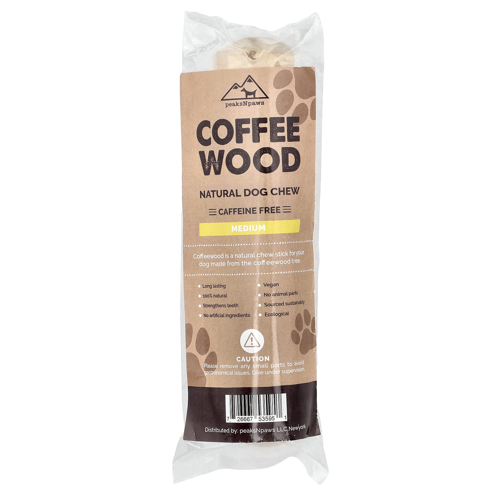 peaksNpaws, Natural Dog Chew, Medium, Coffee Wood, Caffeine Free, 1 Count - Image 1