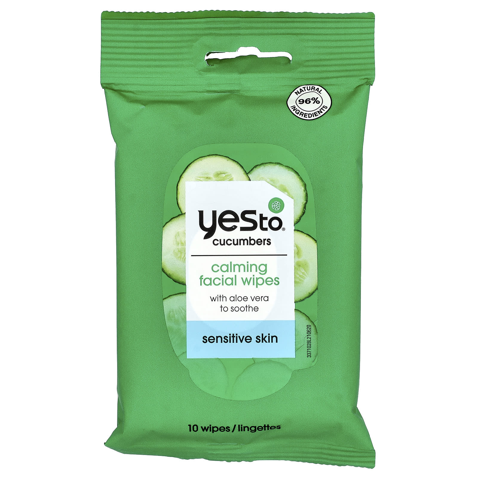 Yes To, Calming Facial Wipes, Sensitive Skin, Cucumbers , 10 Wipes - Image 1