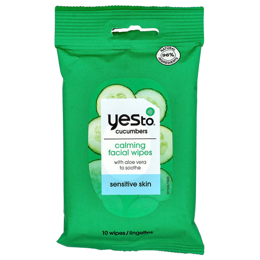 Yes To, Calming Facial Wipes, Sensitive Skin, Cucumbers , 10 Wipes - Image 1