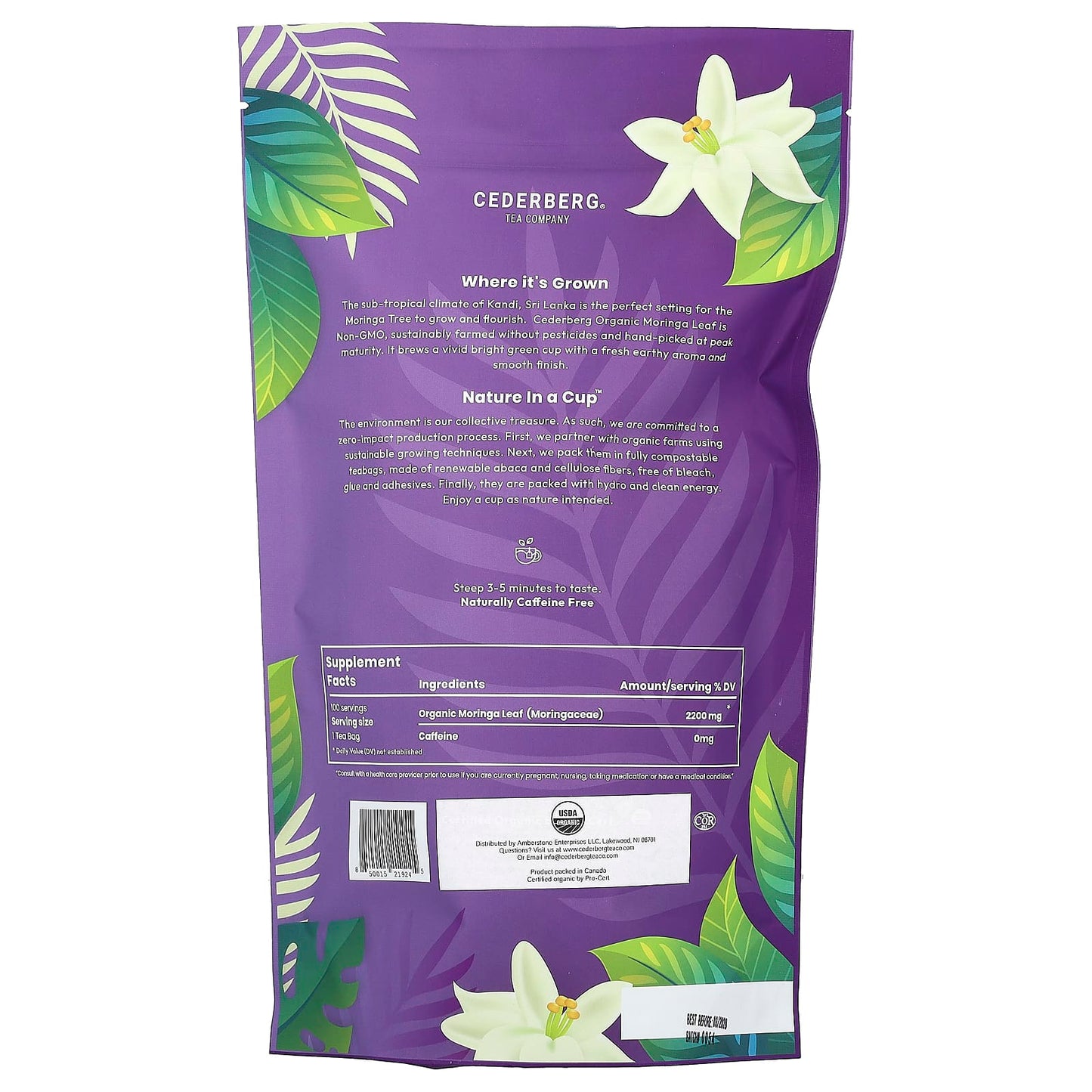 Organic Moringa Tea by Cederberg Tea Co - 100% Natural, USDA Certified, 100 Tea Bags - Image 2