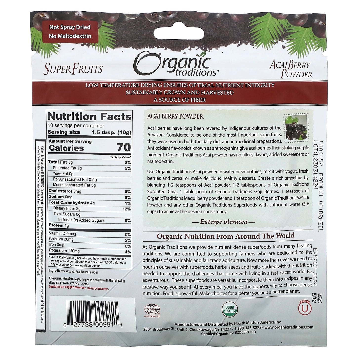 Organic Traditions, Acai Berry Powder, 3.5 oz (100 g) - Image 2