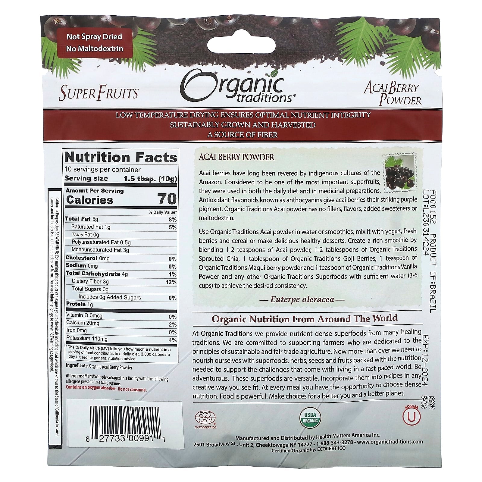 Organic Traditions, Acai Berry Powder, 3.5 oz (100 g) - Image 2