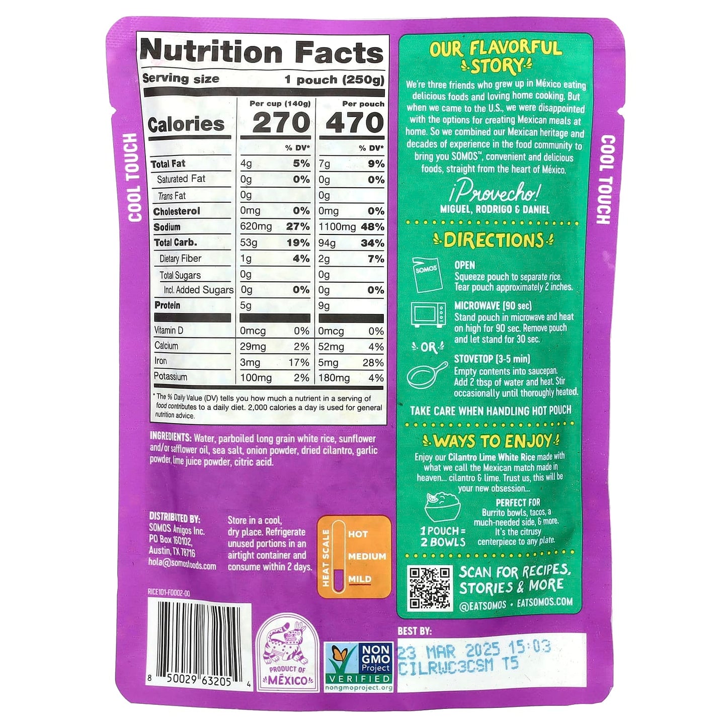 Somos, Cilantro Lime White Rice, Mild, 8.8 oz (250 g) - Image 2