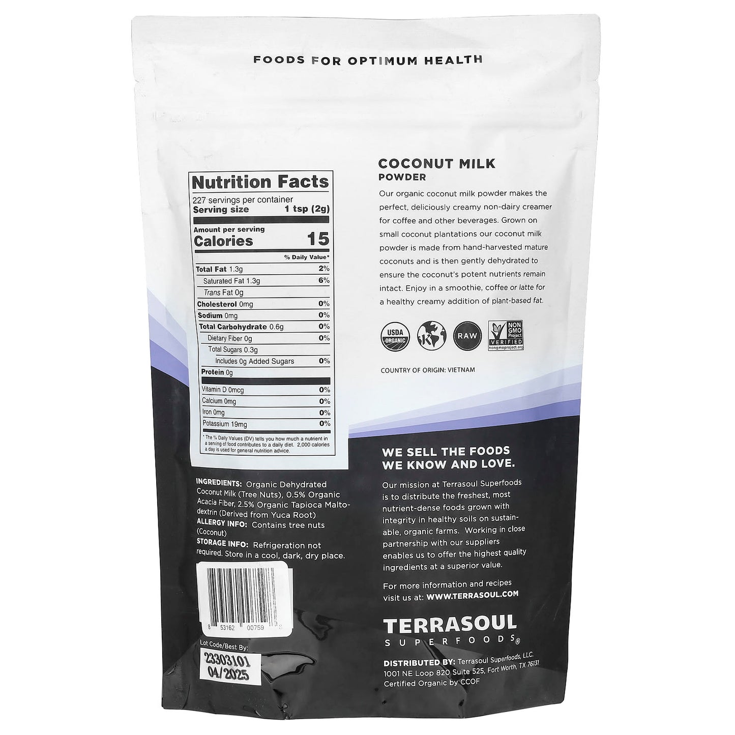 Terrasoul Superfoods, Coconut Milk Powder, 16 oz (454 g) - Image 2
