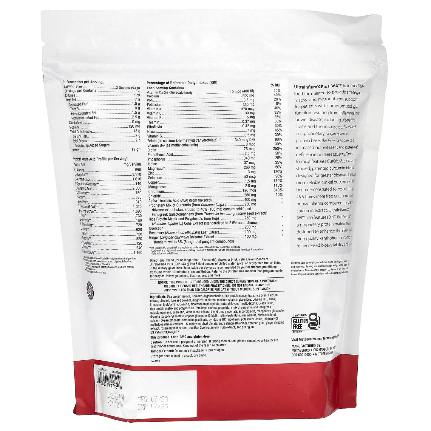 Metagenics, UltraInflamX Plus 360°, Tropical Mango, 1 lb 5.23 oz (602 g) - Image 2
