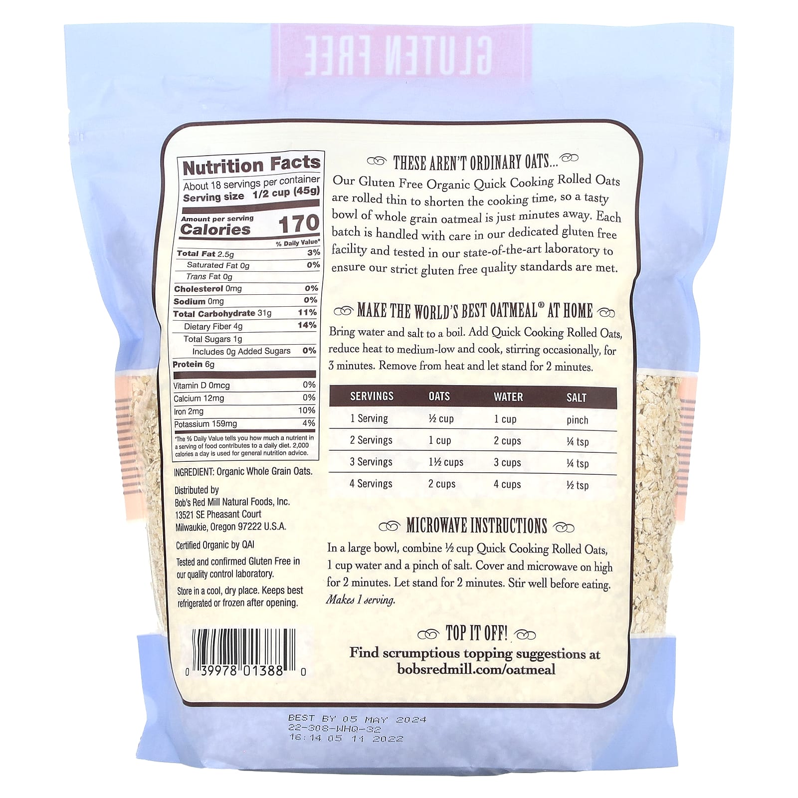 Bob's Red Mill Organic Quick Cooking Rolled Oats, 1 lb 12 oz | Gluten Free - Image 2