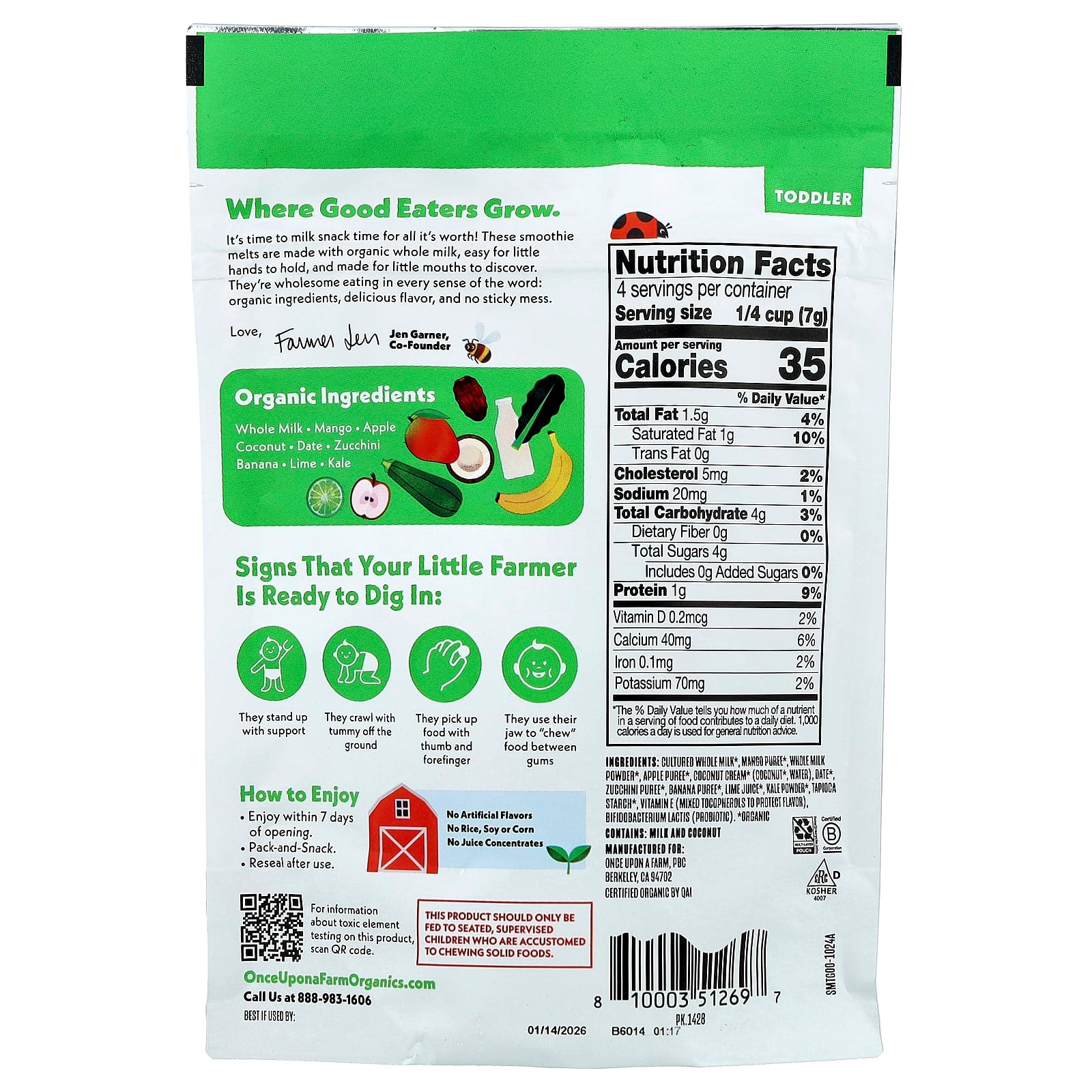 Once Upon A Farm, Organic Smoothie Melts, Toddler, Tropical Greens, 1 oz (28 g) - Image 2