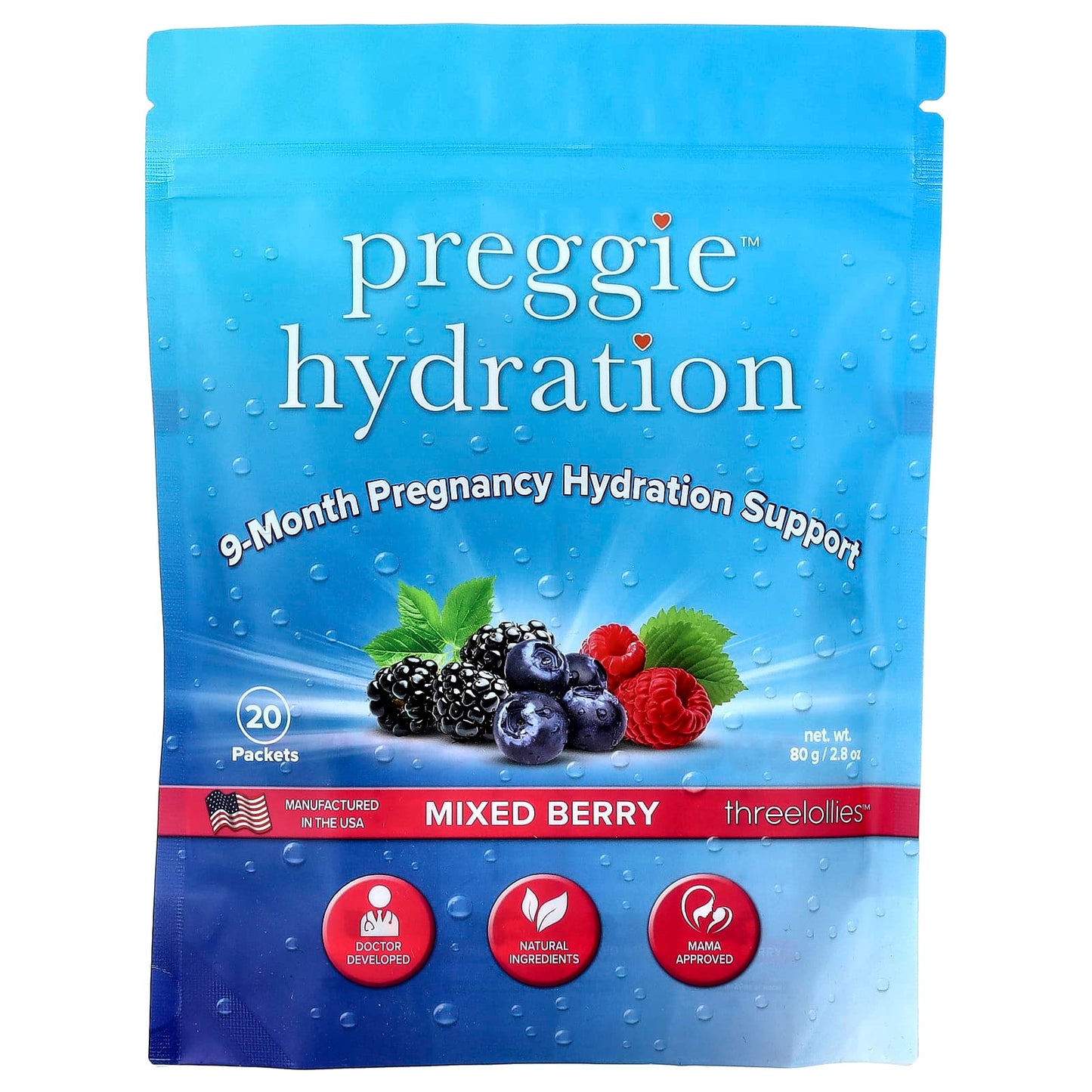 Preggie, Hydration, Mixed Berry, 20 Packets, 0.14 oz (4 g) Each - Image 1