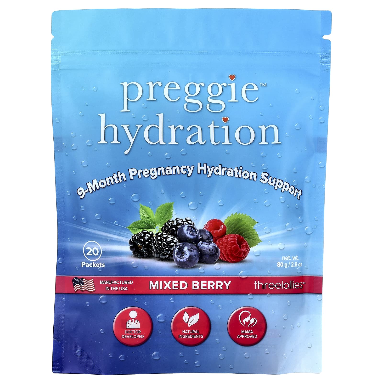 Preggie, Hydration, Mixed Berry, 20 Packets, 0.14 oz (4 g) Each - Image 1