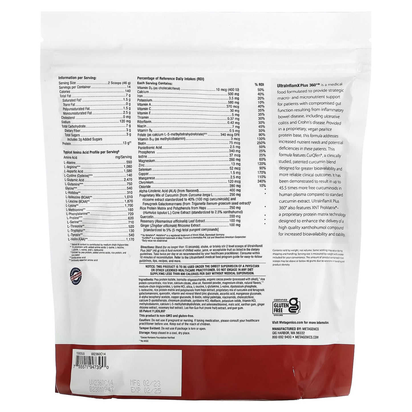 Metagenics, UltralnflamX Plus 360°, Medical Food, Chocolate Orange, 22.72 oz (644 g) - Image 2