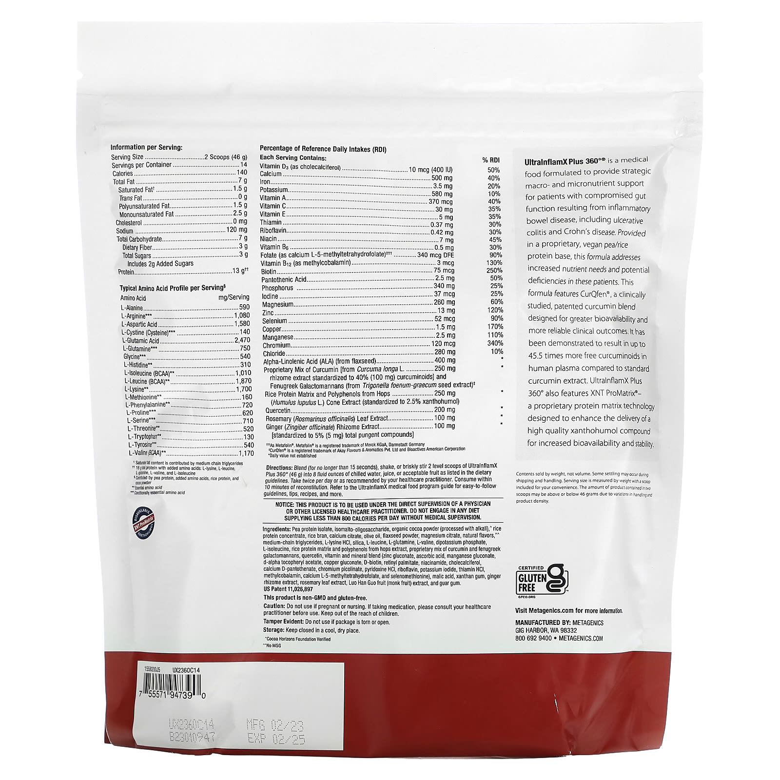 Metagenics, UltralnflamX Plus 360°, Medical Food, Chocolate Orange, 22.72 oz (644 g) - Image 2