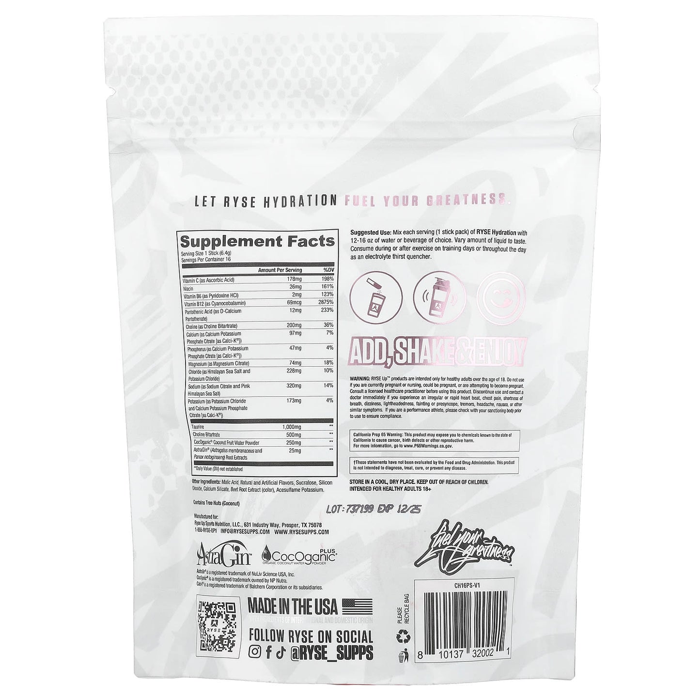 RYSE, Hydration, On-The-Go Electrolyte Drink Mix, Pink Splash, 16 Sticks, 0.23 oz (6.4 g) Each - Image 2