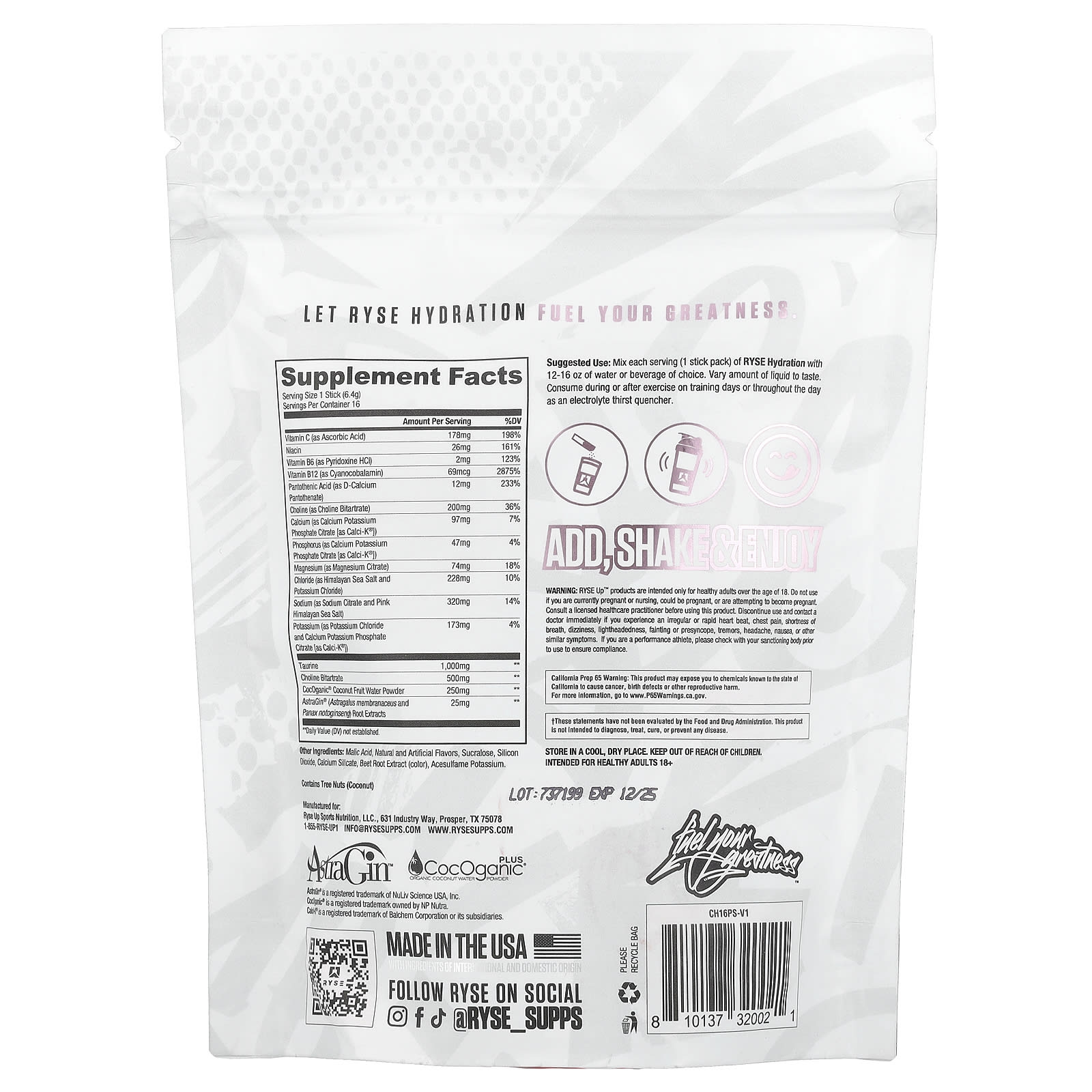 RYSE, Hydration, On-The-Go Electrolyte Drink Mix, Pink Splash, 16 Sticks, 0.23 oz (6.4 g) Each - Image 2