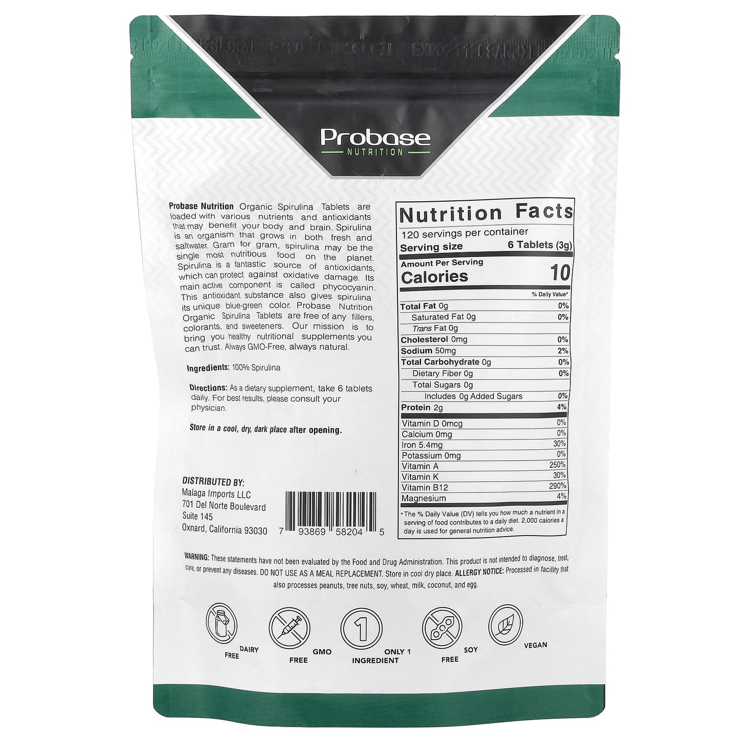 Probase Nutrition, Organic Spirulina Tablets , 12.8 oz - Image 2