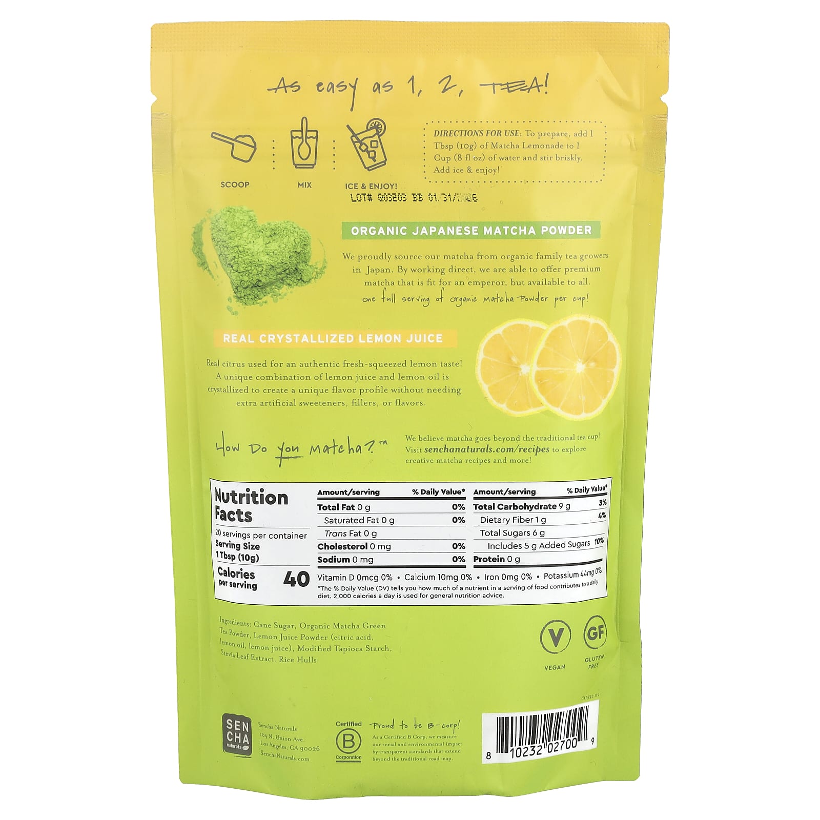 Sencha Naturals, Matcha Lemonade Iced Tea Mix, 7 oz (200 g) - Image 2
