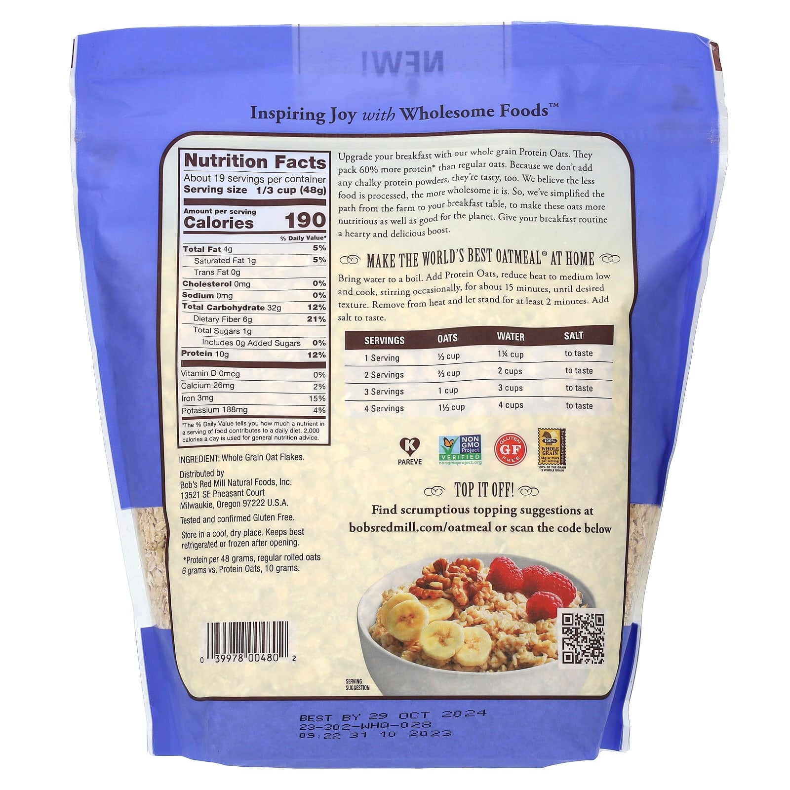 Bob's Red Mill Protein Oats, 32 oz - Wholesome & Delicious Breakfast - Image 2