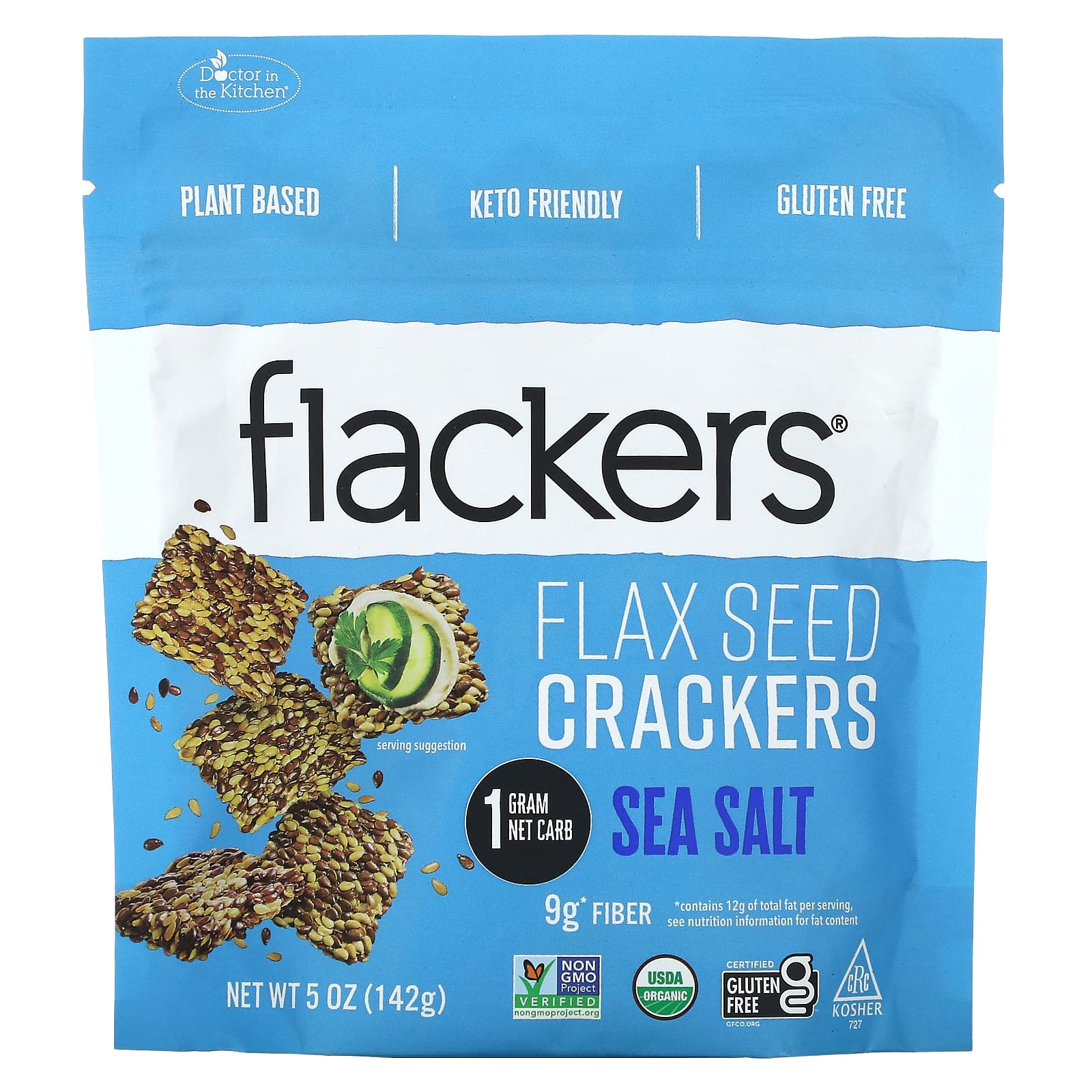 Flackers Organic Flax Seed Crackers, Sea Salt, 5 oz, Keto Friendly, Gluten Free - Image 1