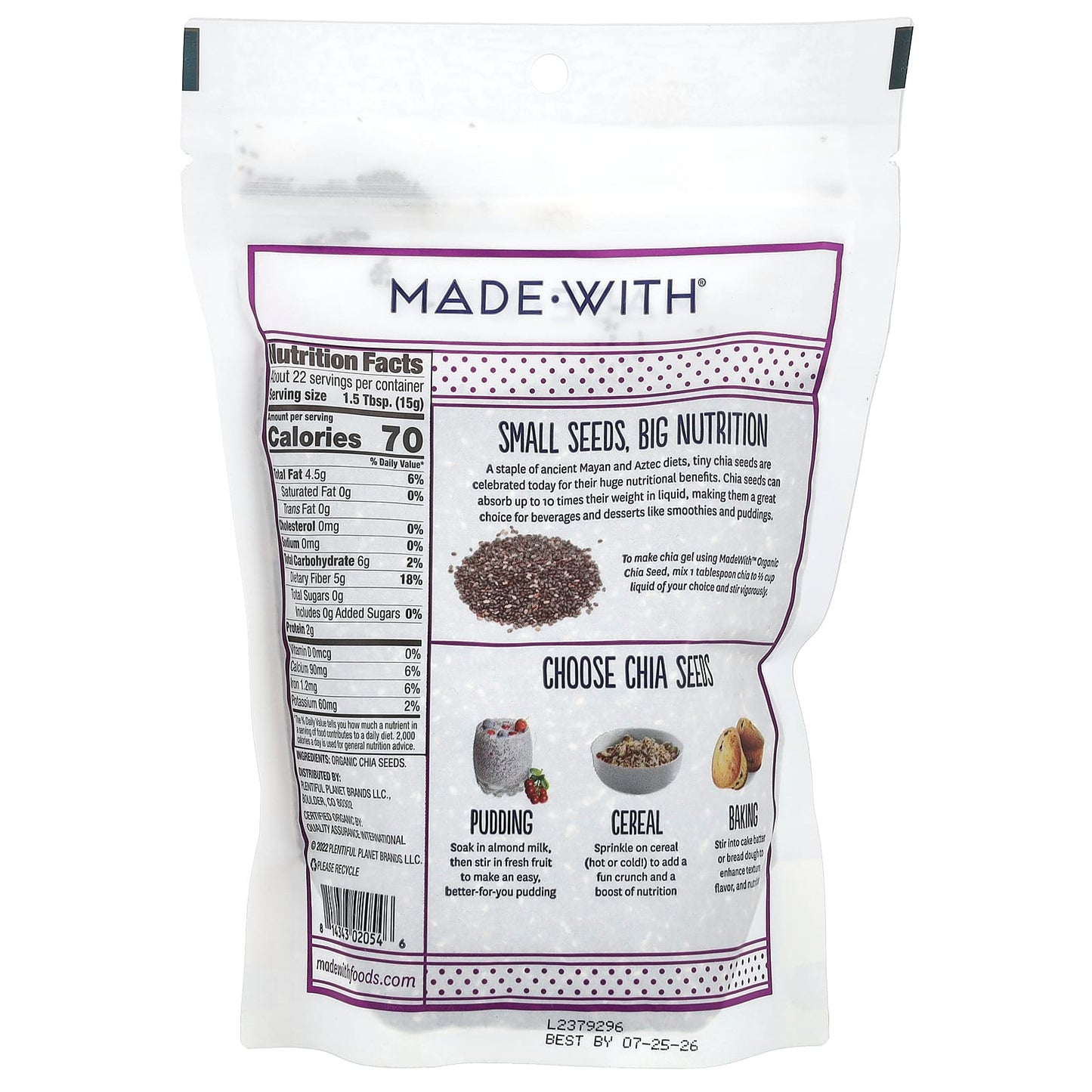 Made With, Organic Chia Seeds, Black, 12 oz (340 g) - Image 2