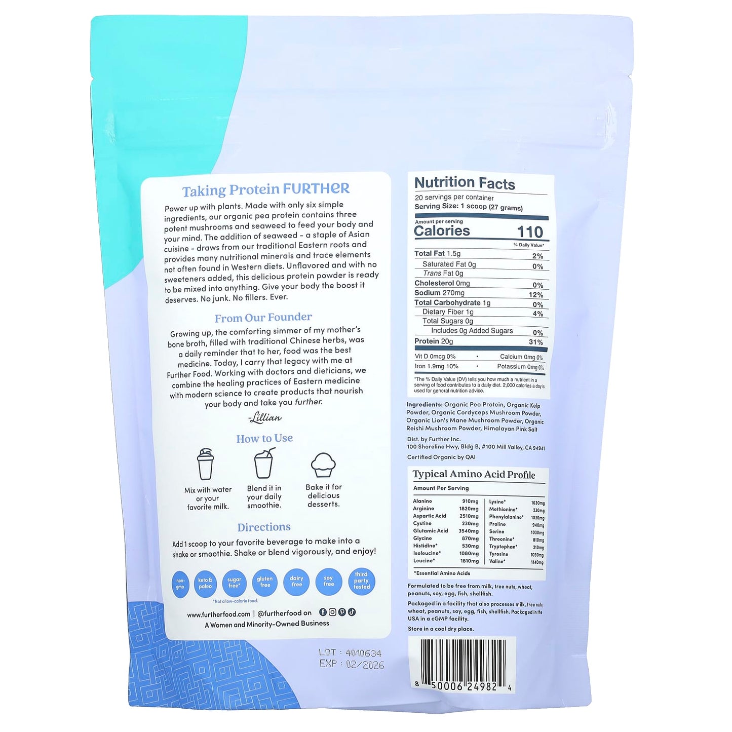 Organic Plant-Based Protein Powder with Mushrooms & Seaweed by Further Food - Image 2