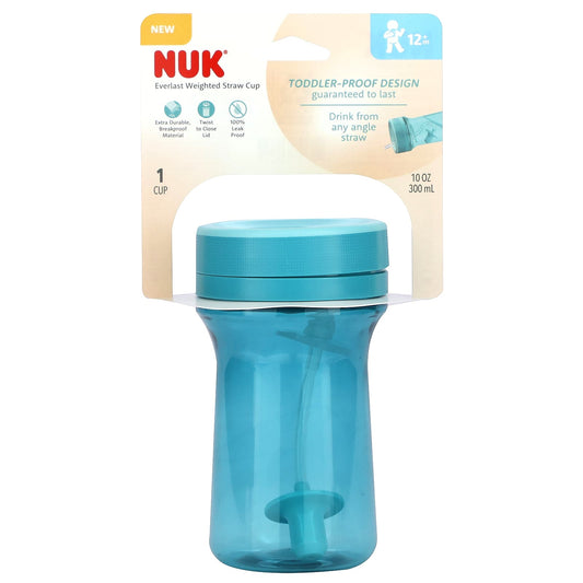 NUK, Everlast Weighted Straw Cup, 12+ Months, Teal, 10 oz (300 ml) - Image 1