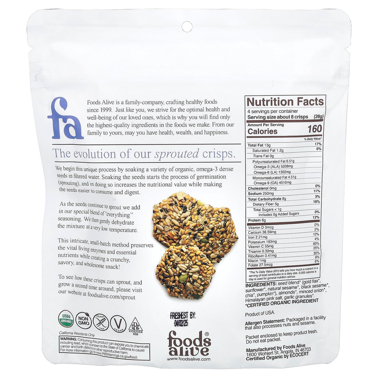 Sprouted Everything Crisps by Foods Alive, Organic, Vegan, 4oz - Image 2