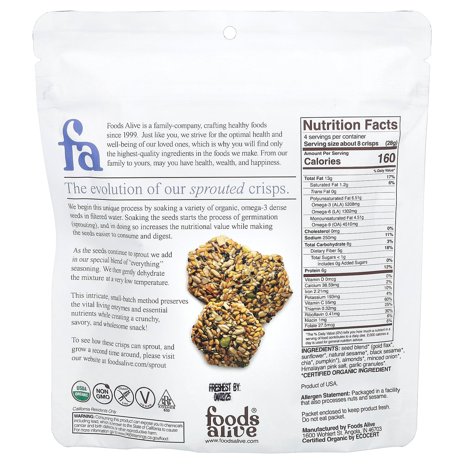 Sprouted Everything Crisps by Foods Alive, Organic, Vegan, 4oz - Image 2