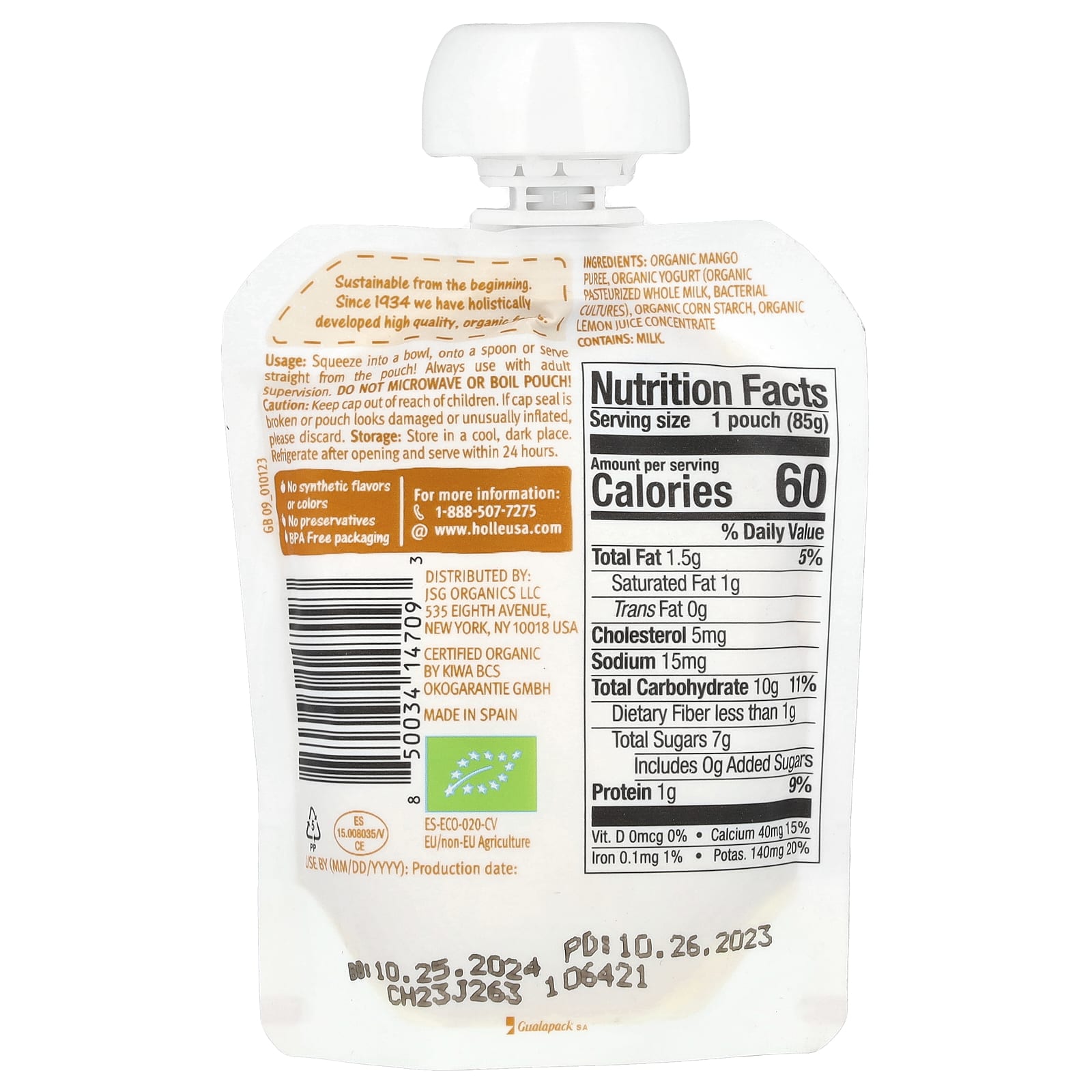 Holle Organic Yogurt with Mango for Babies & Toddlers, 8+ Months, 3 oz (85g) - Image 2